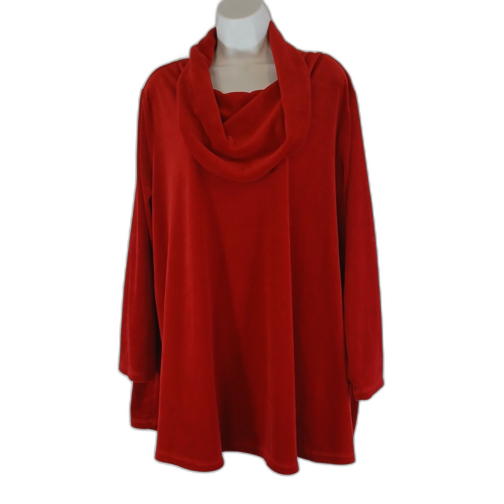 Beautiful NWT Catherine’s 2X Cherry Red Velvet Long Sleeve Cowl Neck Tunic